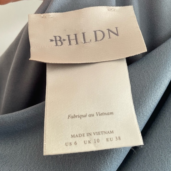 BHLDN Dylan One-Shoulder Satin Side-Split Gown in dusty blue - Picture 2 of 4